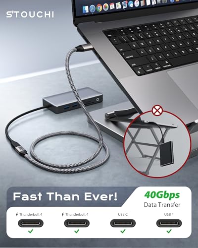 Stouchi USB4 Extension Cable 40Gbps 1.6FT | USBC extender with 240W charging, 8K@60Hz, Braided Nylon, E-marker Chip - size: 1.6FT