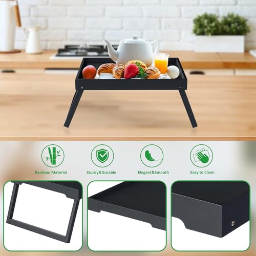 RRX Bamboo Bed Tray Table with Folding Legs, Breakfast Tray, 2 Pack (Black) | Bed Trays for Folding Table Eating, Kitchen Serving, Food, Sofa, Snacking or Working, Laptop Desk Dinner, Snack Tray - color: Black