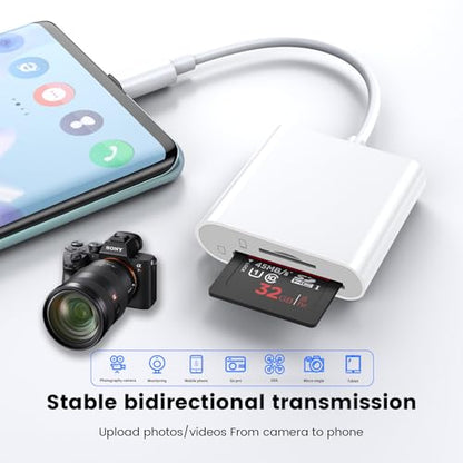 USB C SD Card Reader 2-in-1, USB-C to SD/Micro SD Card Reader for iPhone 15/16 Pro Max, iPad Pro/MacBook, Digital Camera, Fast Data Transfer, Compact Memory Card Adapter-2 Slots
