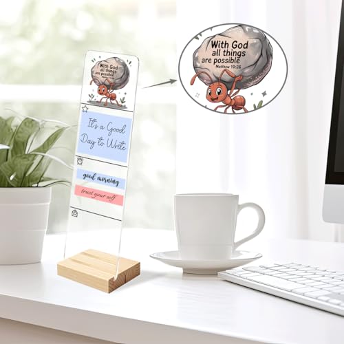 Sticky Notes Monitor Memo Board Acrylic Holder with Removable Wooden Base, with God All Things are Possible Logo Desk Set with 200 Sheets Two Sizes Sticky Notes, Office Desk Accessories Organizer