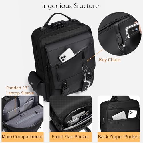 Crossbody Messenger Bag for Men: 13L Multi-pocket Satchel Sling Bags - color: Black