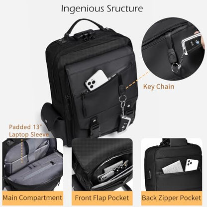 Crossbody Messenger Bag for Men: 13L Multi-pocket Satchel Sling Bags - color: Black