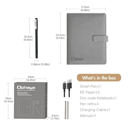 Ophaya 2 in 1 Digital Pen Smart Pen Writing Set, Includes Smartpen, Notebook, Use with Ophaya App for Notes Taking, Recording, Storing - size: Syncpen+PU notebook