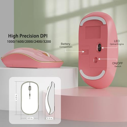 JOYACCESS Wireless Mouse for Laptop - Ultra Thin, Silent, 2400 DPI Portable Optical Mouse for Computer, MacBook, Windows, Chromebook, PC - Pink - color: Pink