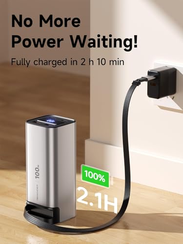 REWONDER 100W Power Bank Fast Charging 20000mAh with Built-in Retractable USB-C Cable, Portable Charger for MacBook Laptop, iPhone 17/16 Series, Samsung, TSA Approved for Air Travel - color: Silver