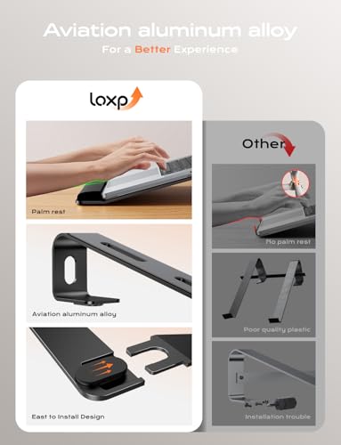 LOXP Laptop Stand for Desk, Aluminum Laptop Riser Holder with Wrist Support | Removable Notebook Stand Ventilated Cooling Computer Riser Ergonomic Lectern Mount Compatible with 10-17” Laptops - color: Black