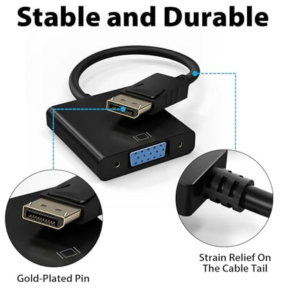 Cyberguys! DisplayPort (DP) to VGA Cable Adapter – 1080P DP Male to VGA Female Converter for Monitor Projector HDTV – Gold-Plated, Secure-Latch Display Port Connector – 2 Pack for Laptop PC Desktop