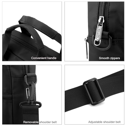 natyrlpog Men's 14-inch Laptop Shoulder Bag Nylon, Messenger Bag Business Waterproof Casual Black, Large Crossbody for Work Travel Outdoor