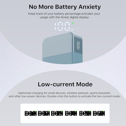 NOBIS Portable Charger, 65W 20000mAh Power Bank Fast Charging PD QC, 2 USB-C(in/Out) & 2 USB-A Battery Pack with Digital Display for Laptop Phone 17 Tablet Earbuds - color: Blue