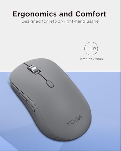 Lenovo Yoga Bluetooth Silent Mouse, 3 Level DPI Adjustment, 36 Month Battery Life, Bluetooth 5.3, 3 Device Paring, Whisper Quiet, Programmable Buttons, Smooth Finish, Luna Grey - color: Luna Grey
