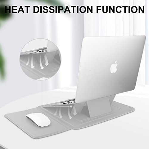 HoYiXi 14 Inch Laptop Sleeve Case Leather Bag with Stand Compatible with Mac Book Pro 14 2021/ASUS Vivobook 14/HP Pavilion X360/IdeaPad 14/Dell HP ASUS Acer Huawei Matebook 14'' PC, Silver - color: Silver, size: 13.5-14 in
