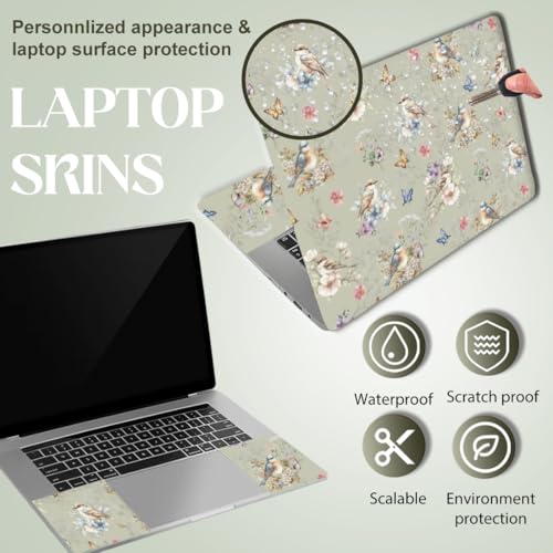 SUPERDANT 3Pcs Laptop Notebook Skin Sticker Universal Size Trimmable PVC Laptop Decal for 12 13 14 15.6 Inch Notebook Computer Protection and Personalization Flowers Birds 15.6x10.6in