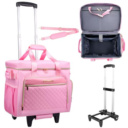 Rolling Teacher Bag with Detachable Cart - 1680D Waterproof Oxford Rolling Cart for Teachers, Large Capacity Tote with Wheels Fits 15.6" Laptop & Tablet(PINK) - color: pink