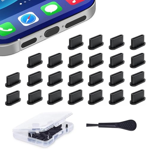 24Pcs USB C Dust Plug, Silicone Anti Dust Plug Cover + Portable Storage Box Compatible with Samsung Galaxy Google Pixel Moto G TCL UMIDIGI OnePlus Nord & Type C Port Device (Type-C Dust Plug/Black) - color: Type-C Dust Plug（Black）