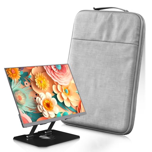 10.5''Portable Monitor for latop,Djustable Ergonimic Foldable Tablet Stand for Desk with 360 Rotating Base,Handle Computer Bag