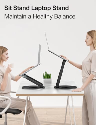 tounee Telescopic Laptop Stand for Desk with 360° Swivel Base, Sit to Stand, Height Adjustable, Portable Riser Holder for Good Posture, Compatible with MacBook Pro, All Laptops 10-17" - Black - color: Black