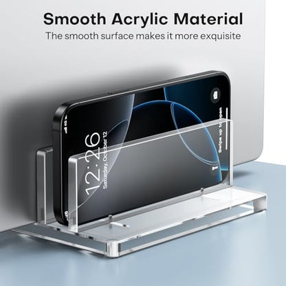 OMOTON Vertical Laptop Stand, Clear Acrylic Dual Holder for MacBook Gaming | Adjustable Width 0.43-1.38", Clear Acrylic Dual Slot Stand for Desk, Compatible with MacBook Pro/Air HP Gaming up to 17" - size: Dual-Clear