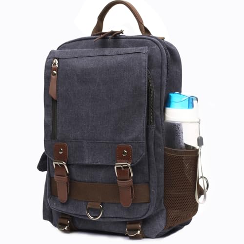 mygreen Canvas Cross Body Messenger Bag Shoulder Sling Backpack Travel Rucksack - color: Dark Blue With Shoulder Zipper, size: Large