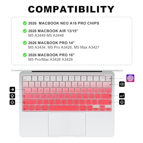 Allinside Keyboard Cover for 2026 MacBook Neo 13-inch A3404 (A18 Pro) & MacBook Air 13"/15" and MacBook Pro 14"/16" (M5 Chip), Premium Silicone Keyboard Protector Skin, US ANSI Layout, Ombre Pink - color: Ombre Pink