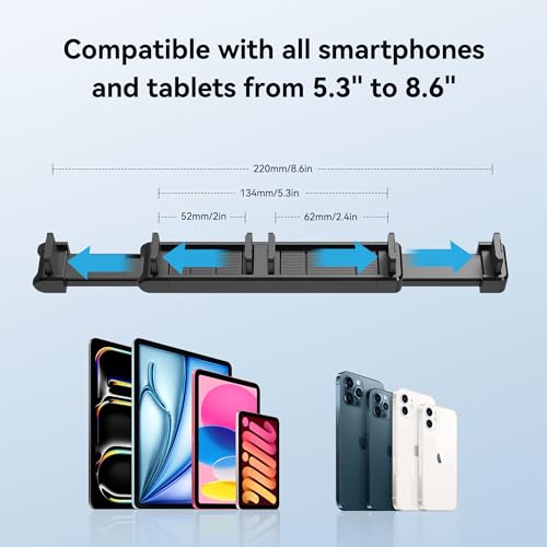 Aluminum Tablet Stand Holder - 360° Adjustable & Foldable Phone iPad Holder for Desk Mount, Dual-Device Desk Clamp for iPad Pro/Air/Mini, Samsung Galaxy Tab, Kindle, Phones 4-13"-931010