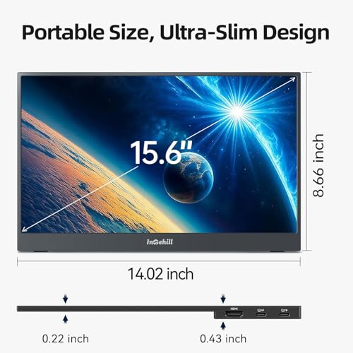 Intehill 15.6" FHD Portable Laptop Monitor | 1920x1080 IPS External Display | Dual-Speakers, Ultra-Slim Aluminum Alloy Design, Magnetic Folio Stand, USB-C & HDMI Second Screen for Laptop, F15ZA - color: Black