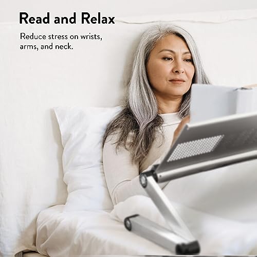 Uncaged Ergonomics Adjustable Book Holder, Tablet & Laptop Stand, Aluminum Portable Reading Stand for Textbooks & Cookbooks, Recipe Holder for Kitchen Counter, Silver - color: Silver