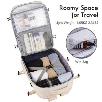 Large Travel Backpack Women, Flight Approved Carry On Backpack, Water Resistant Anti-Theft Large Casual Daypack Fit 17 Inch Laptop with USB Charging Port, Beige - color: Beige, size: 17.3 inch