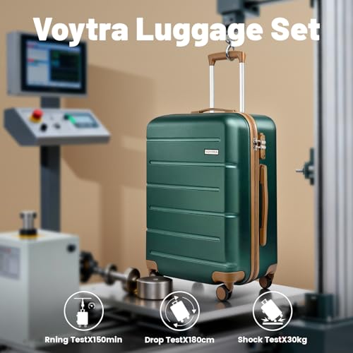 3-Piece Luggage Set with 20” Carry On, PC+ABS Hardside Suitcase with Spinner Wheels & TSA Lock, Easy-Control Rolling Suitcase for Business Trips & Weekend Getaways (Green) - color: Dark Green, size: 3 Piece Set (20/DB/TB)
