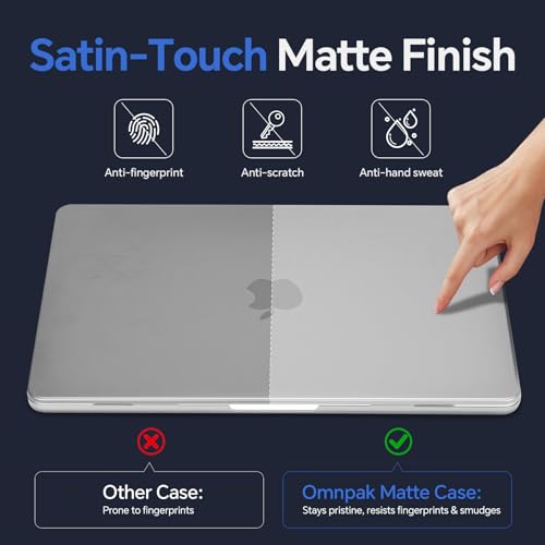 Omnpak for MacBook Air 13 inch Case, M5 M4 M3 M2 2026-2022 A3449 A3240 A3113 A2681, Scratch & Fingerprint Resistant, Frosted Matte Lightweight Hard Shell Protective Cover for MacBook Air 13.6 inch - color: Matte Clear