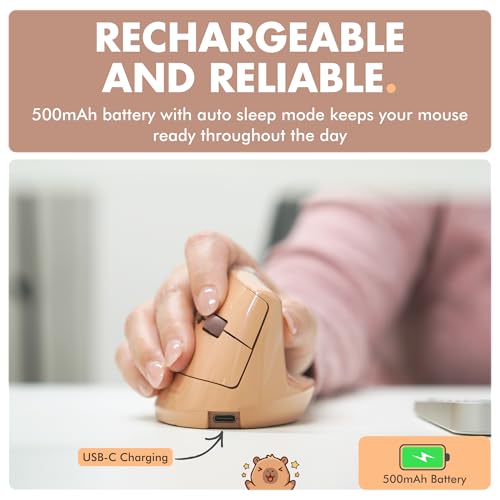 X9 Performance Wireless Vertical Ergonomic Mouse - Click with Capybara - (BT + 2.4G) Up to 4000 DPI, 6 Button, Rechargeable - Bluetooth Ergonomic Vertical Mouse Wireless - for Mac and PC - Brown - color: Brown