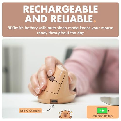 X9 Performance Wireless Vertical Ergonomic Mouse - Click with Capybara - (BT + 2.4G) Up to 4000 DPI, 6 Button, Rechargeable - Bluetooth Ergonomic Vertical Mouse Wireless - for Mac and PC - Brown - color: Brown