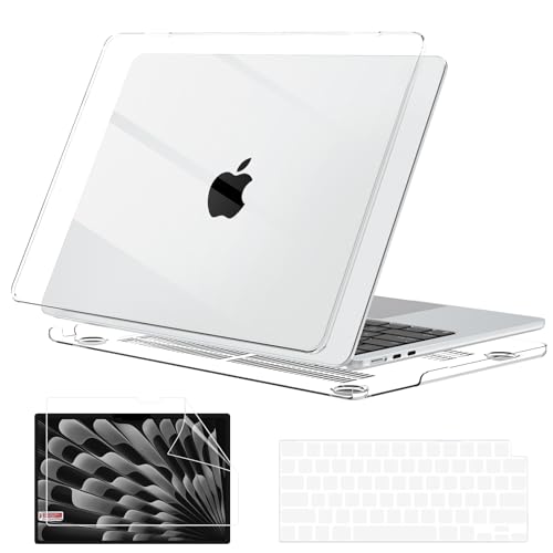 Compatible with MacBook Air 15 inch Case 2026 2025 2024 2023 M5 M4 M3 M2 A3448 A3241 A3114 A2941, Laptop Hard Shell Cover with Screen Protector + Keyboard Cover for MacBook Air 15.3" - Crystal Clear
