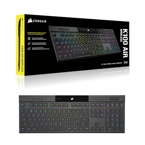 Corsair K100 AIR Wireless RGB Mechanical Gaming Keyboard - Ultra-Thin, Sub-1ms Slipstream, Low-Latency Bluetooth, Cherry MX Ultra Low Profile Keyswitches - NA Layout, QWERTY - Black - style: K100 AIR WIRELESS