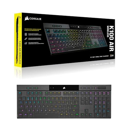 Corsair K100 AIR Wireless RGB Mechanical Gaming Keyboard - Ultra-Thin, Sub-1ms Slipstream, Low-Latency Bluetooth, Cherry MX Ultra Low Profile Keyswitches - NA Layout, QWERTY - Black - style: K100 AIR WIRELESS