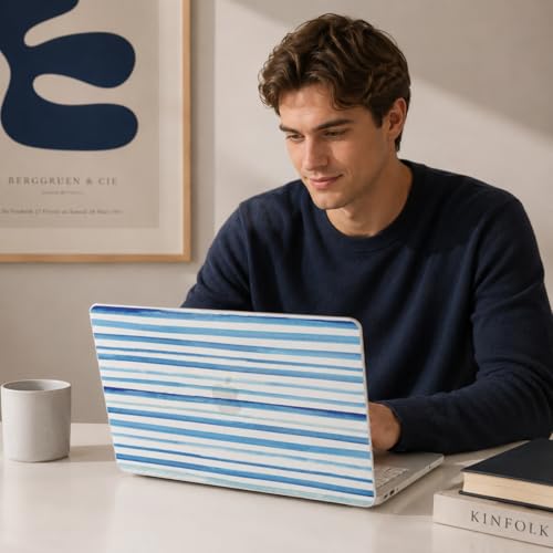 for MacBook Neo 13 Inch Case 2026 Release Model A3404, Blue Aesthetic Ultra-Slim Hard Shell with Keyboard Cover, 6-in-1 Laptop Accessories Bundle for Women Girls, Coastal Stripes - color: Coastal Stripes