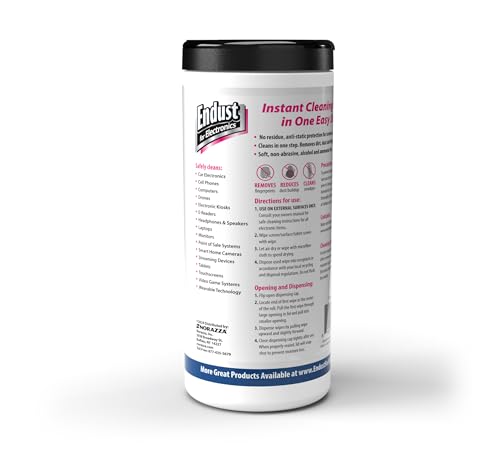 Endust For Electronics Screen Cleaner Wipes, Electronics Surface Cleaning Wipes, For Tablet, E-Reader, Computer Monitor, Laptop, Phone, TV, GPS, Pre-Moistened, Alcohol & Ammonia Free, 70 Count (12596) - size: 70 Count (Pack of 1)