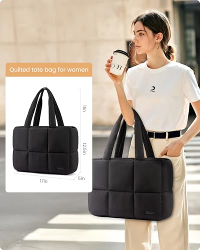 LOVEVOOK 15.6 inch Laptop Bag for Women，Briefcase Computer Bag Puffer Tote - color: Khaki