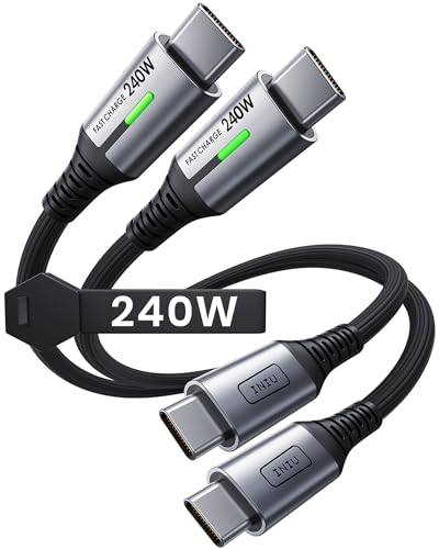 INIU 240W USB C to USB C Cable, [1ft+1ft] Fast Charging Type C Cord | Nylon Braided, Fast Charging, LED Indicator, USB-C Data Transfer, for iPhone 17 16 Pro, MacBook Pro, iPad, Samsung S26 etc - color: Black, size: 1ft+1ft