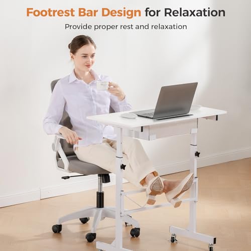 GTPLAYER Small Standing Desk Adjustable Height Small Computer Desk Mobile Portable Rolling Laptop Table with Wheels 32" Computer Workstation Sit Stand Desks Portable Standing Table Treadmill desks - color: Cf-white