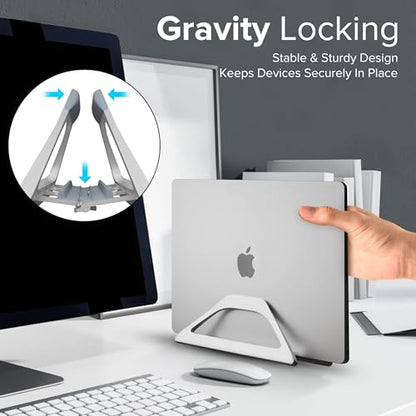 Aluminum Vertical Laptop Stand with Gravity Auto-Lock – Adjustable Laptop Holder Vertical fits MacBook Pro/Air, Chromebook & Gaming Laptops up to 17.3" – Space-Saving Desktop Dock - Silver - color: Silver