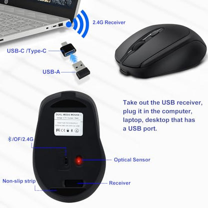 Bluetooth Mouse,Rechargeable Wireless for Laptop/iPad/MacBook Pro/Air, Silent Mouse Portable Slim for Surface Pro/PC/Lenovo/Samsung Tablet (Black) - color: Black