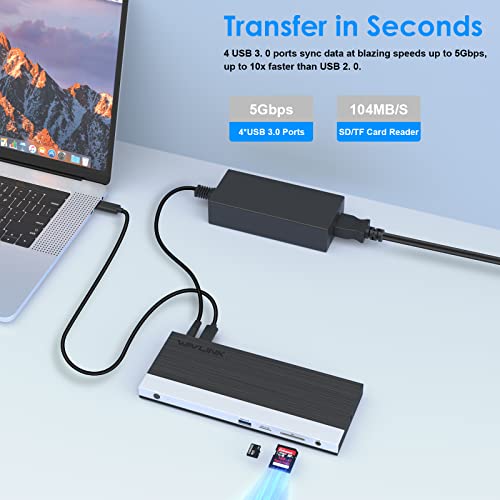 WAVLINK Docking Station Dual Monitor Triple Display for Laptop | Dell Hp Lenovo Windows OS, USB C Hub 3 Monitors with 2 HDMI, DisplayPort, 100W PD in, Ethernet, 4 USB 3.0, SD/TF Slot, Audio