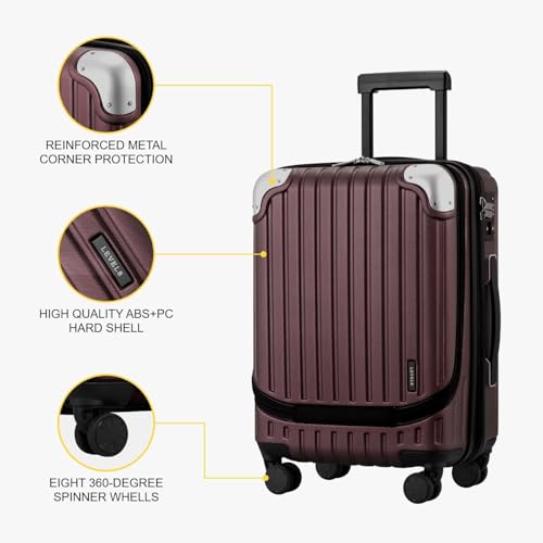 LEVEL8 Grace Carry On Luggage Airline Approved, 20 Inch Expandable Hardside Carry On Suitcase With Wheels, Abs+Pc Small Luggage with Tsa Lock, Red, 20-Inch - color: Red, size: 20 Inch + 4PC