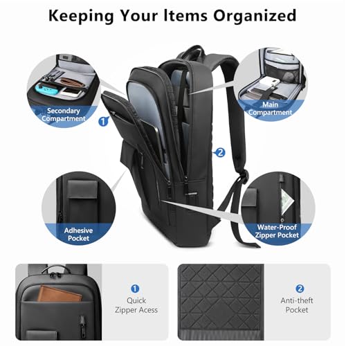 Slim Laptop Backpack for Men, Business Backpack with USB Charging Port | 15.6 Inch Lightweight Travel Backpack, Water Resistant Small Computer Bag for Work Office College
