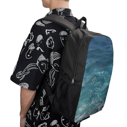 The Blue Sea Business Laptop Backpack for Women Men 17 Inch Carry on Backpack Waterproof Black Bookbag Fashion Lightweight Backpacks for Travel Hiking Camping Casual Daypack Backpacks