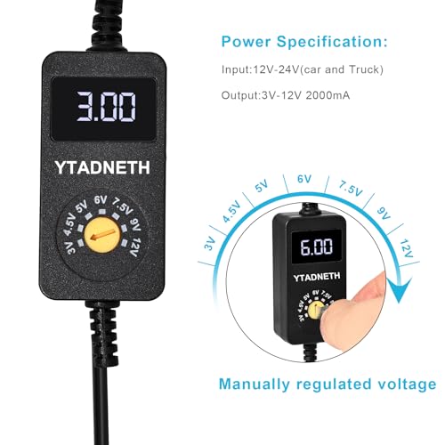Car Charger Adapter with LED Display DC 3V 4.5V 5V 6V 7.5V 9V 12V Adjustable Voltage Universal Auto Cigarette Lighter Male Plug Power Supply Adapter Cable for Portable DVD Player Dash cam Tablet