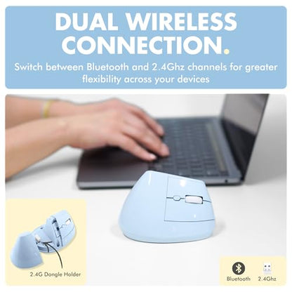 X9 Performance Wireless Vertical Ergonomic Mouse - (BT + 2.4Ghz) - Click in Comfort - Up to 4000 DPI, 6 Button, Rechargeable - Bluetooth Ergonomic Vertical Mouse Wireless - for Mac and PC - Blue - color: Blue