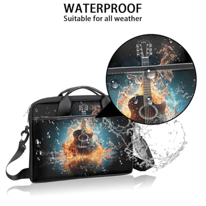 Laptop Shoulder Bag for Women Men, Waterproof Computer Case Messenger Bag Briefcase for Business Office Travel - color: Music Guitar in Water and Fire