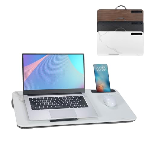Portable Laptop Desk Fits Up to 16“ Laptops, with Tablet Slot, Built-in Cushion, Great for Home & Office,Lap Desk for Laptop,Lap Desk with Cushion (White Marble, Large) - color: White Marble, size: Large