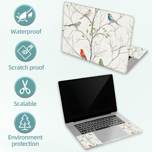 Universal Laptop Skin Decal, 3-Piece Vinyl Protector for 12 13 14 15.6" Notebook, Waterproof Anti-Scratch, Easy Trim & Bubble-Free Finish, Thin Grey Branches and Birds - color: Thin Grey Branches and Birds